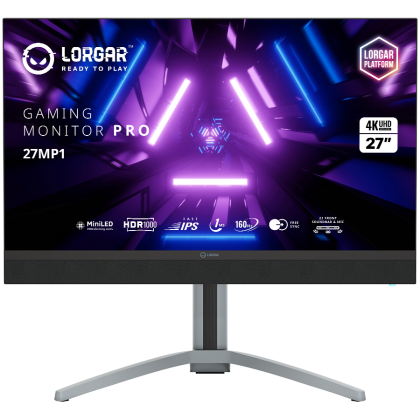 Монитор LORGAR Pro 27MP1 (LRG-27MP1U160-GY), 27.0" Fast IPS, 4K UHD (3840x2160) 160Hz, 16:9, 1ms, 1000 cd/m2, 1000:1, AMD FreeSync Technology, G-Sync, Speaker, 2xHDMI, USB-C, 2xUSB, Black/Milky grey