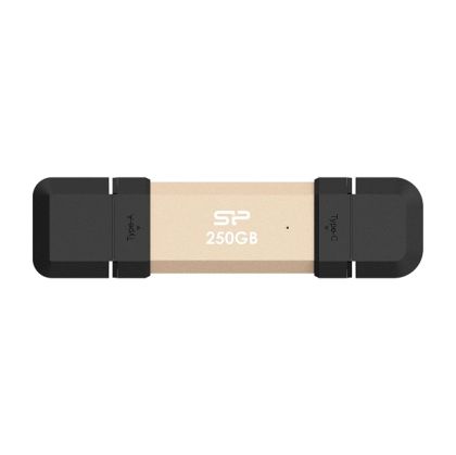 Външно SSD 250GB SILICON POWER DS72 (SP250GBUC3S72VPG), Portable External SSD, Dual USB-C/USB 3.2 Gen 2, up to 1050MB/s, Gold