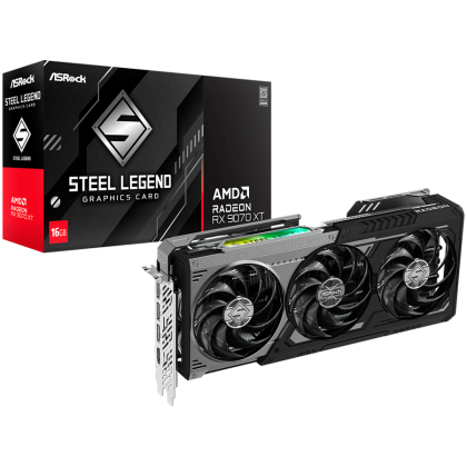 Видео карта ASROCK AMD Radeon RX 9070 XT Steel Legend Dark 16GB, 16GB GDDR6, 256-bit, HDMI, 3xDisplayPort
