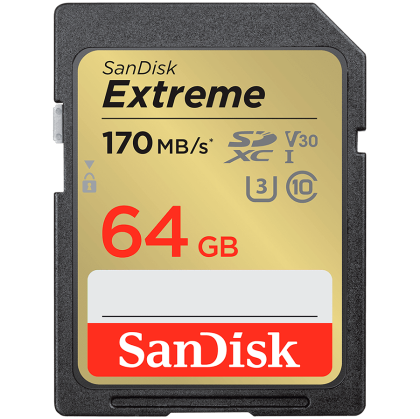SD памет 64GB SANDISK Extreme, SDXC UHS-I, Class 10, U3, V30, up to 180MB/s