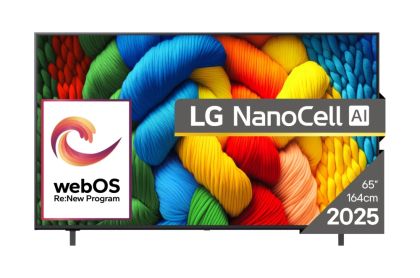Телевизор 65" LG 65NANO80A3B, 4K HDR Smart Nano Cell TV, SmartTV, webOS 25, 60Hz, WiFi, Black