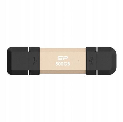 Външно SSD 500GB SILICON POWER DS72 (SP500GBUC3S72VPG), Portable External SSD, Dual USB-C/USB 3.2 Gen 2, up to 1050MB/s, Gold