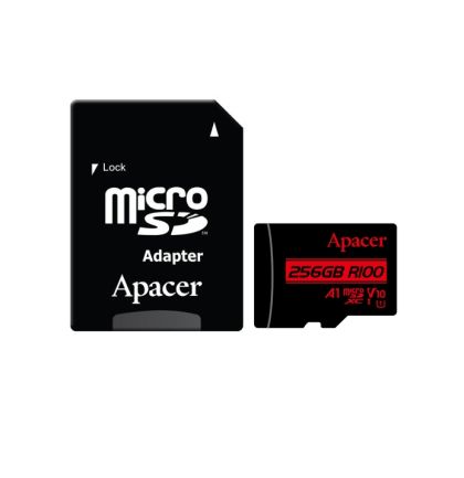 MicroSD памет 256GB APACER R100, microSDXC Class10 UHS-I U1 V10 A1 + SD адаптер