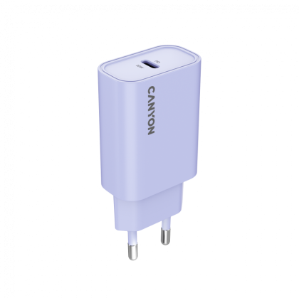 Зарядно у-во CANYON OnCharge 30CL, PD 30W Travel Charger EU standard, Output: 5V3A, 9V3A, 15V2A, Max Power 30W, Purple, size: 87.8x39.8x23mm, weight: 62.3g