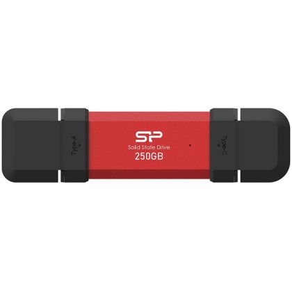 Външно SSD 250GB SILICON POWER DS72 (SP250GBUC3S72VPR), Portable External SSD, Dual USB-C/USB 3.2 Gen 2, up to 1050MB/s, Red
