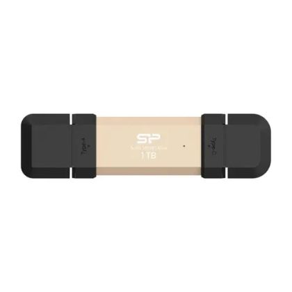 Външно SSD 1TB SILICON POWER DS72 (SP001TBUC3S72VPG), Portable External SSD, Dual USB-C/USB 3.2 Gen 2, up to 1050MB/s, Gold