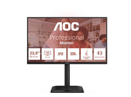 Монитор AOC 24E4U, 23.8" IPS, FullHD (1920x1080) 120Hz, 16:9, 4ms, 300cd/m2, 1500:1, Adaptive Sync, Speaker 2x2W, VGA, HDMI, USB Hub, Black