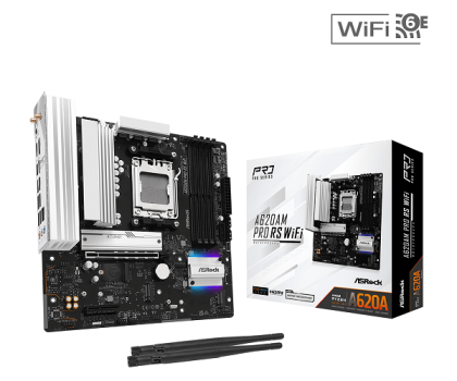 Дънна платка ASROCK A620AM PRO RS WIFI (AMD AM5, 4xDDR5, 2xHyper M.2, 1xUltra M.2, 2.5G LAN, Wi-Fi 6E, HDMI, DisplayPort) Micro ATX
