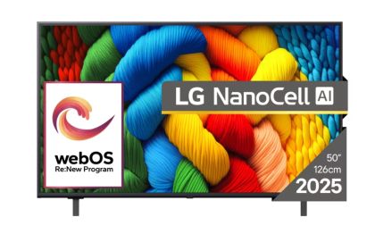 Телевизор 50" LG 50NANO80A3B, 4K HDR Smart Nano Cell TV, SmartTV, webOS 25, 60Hz, WiFi, Black