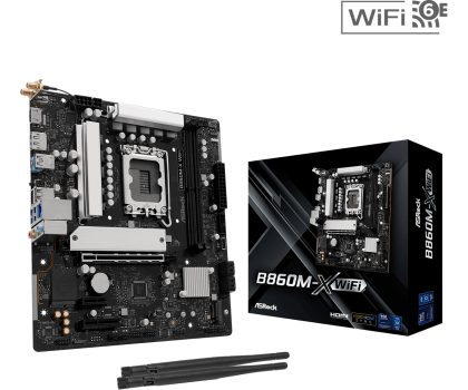 Дънна платка ASROCK B860M-X WiFi (Intel 1851, 2 x DDR5, 1 x Blazing M.2, 1 x Hyper M.2 , Wi-Fi 6E, 2.5Gbit LAN, HDMI, DP) Micro ATX