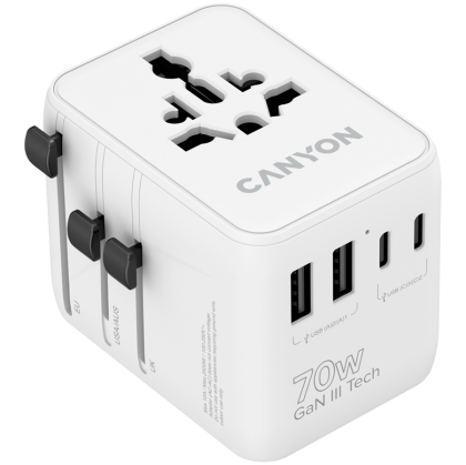Универсален адаптер за пътуване CANYON OnTour 70, EU/UK/US/AUS 70W  White