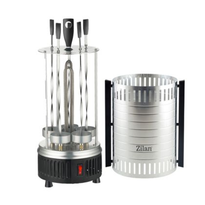 Вертикално барбекю Zilan ZLN5565, 900W, 5 шиша, Керамичен нагревател, Инокс/Черен