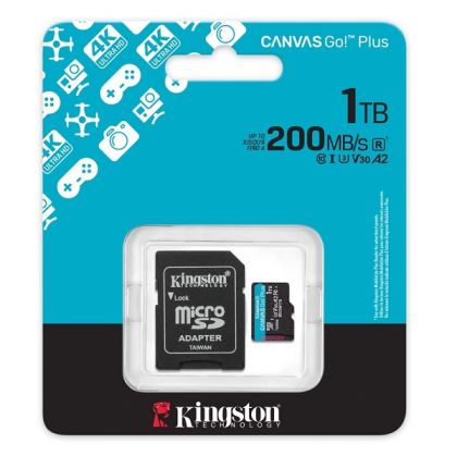 MicroSD памет 1TB KINGSTON Canvas Go! Plus Gen4, microSDXC Class 10, UHS-I, U3, V30, A2 up to 200MB/s + SD адаптер - SDCG4/512GB