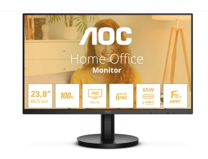 Монитор AOC 24B3CA2, 23.8" IPS, FullHD (1920x1080) 100Hz, 16:9, 1ms, 250cd/m2, 1300:1, Adaptive Sync, Speaker 2x2W, HDMI, USB-C, USB hub, Black