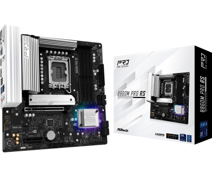 Дънна платка ASROCK B860M Pro RS (Intel 1851, 4xDDR5, 1xBlazing M.2, 2xHyper M.2, 2.5Gbe LAN, HDMI, DP) Micro ATX 