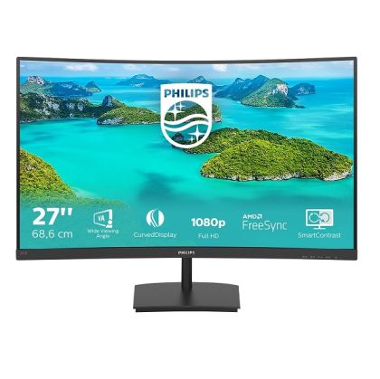 Монитор PHILIPS 271E1SCA/00 E Line, 27" VA Curved 1500R, FullHD (1920x1080) 75Hz, 16:9, 4ms, 250cd/m², 3000:1, AMD FreeSync, Speaker 2x3W, VGA, HDMI, Black