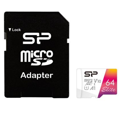 MicroSD памет 64GB SILICON POWER Elite Colorful, microSDXC Class 10 UHS-I U1 V10 + SD адаптер