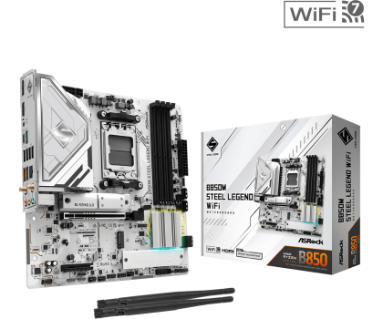 Дънна платка ASROCK B850M Steel Legend WiFi (AMD AM5, 4xDDR5, 1xBlazing M.2, 1xHyper M.2, 1xM.2, Wi-Fi 7, 2.5Gbit LAN, HDMI, DP) Micro ATX 