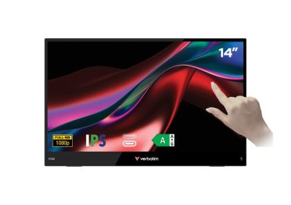 Монитор VERBATIM Portable Light series, 14" IPS Touch, FullHD (1920x1080) 60Hz, 16:9, 10ms, 250cd/m², 1000:1, Speaker, USB-C, Mini HDMI, Black