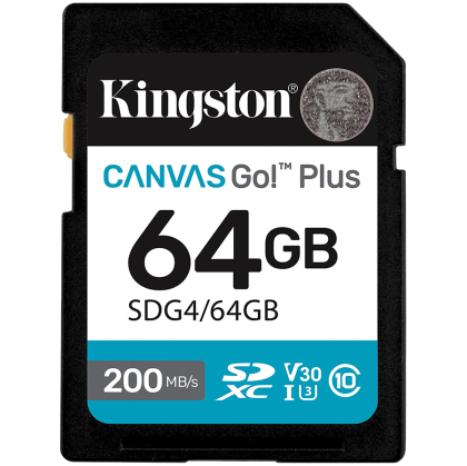 SD памет 64GB KINGSTON Canvas Go! Plus Gen4, SDXC, Class10 UHS-I U3 V30, up to 200MB/s
