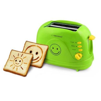 Тостер Esperanza EKT003 Smiley, 750W, 2 печата с усмивка, 7 степени, Зелен