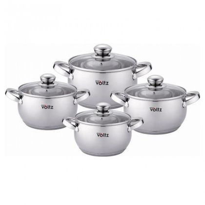 Комплект тенджери Oliver Voltz OV51210G8B, 8 части, Многослойно дъно, Индукция, Неръждаема стомана, Сребрист