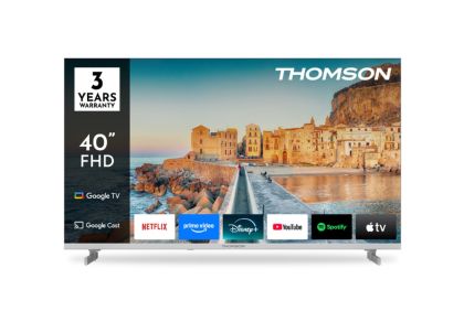 Телевизор Thomson 40" FHD Google TV; 1920 x 1080 (FHD), DLED, 60 Hz, HDR10, Dolby Audio, Google Cast, DVB-T/T2/C/S/S2, Wi-Fi, Bluetooth, LAN, HDMI 3 (1.4), USB 2 (2.0), Hotel mode, Side Feet, Black