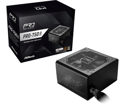 Asrock PRO-750B, 750W, 80 Plus BRONZE, Non Modular PSU, 1x EPS 12V CPU(4+4pin), 2x PCIe (6+2pin), 2x 4-pin connectors, 4x SATA, OCP, SCP, OVP, UVP, OTP, OPP protections, 120 mm Fan, ATX 3.1, 3Y warranty