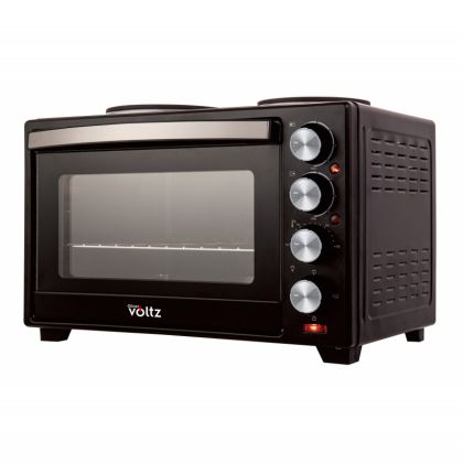 Малка готварска печка Oliver Voltz OV51441F48, 3200W, 2 котлона, 48 л, 100-230C, Двойна стъклена врата, Осветление, Черен