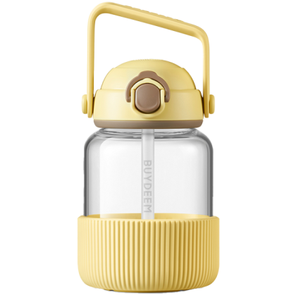 BUYDEEM Pop-Up Straw Glass Bottle 800 ml, model DG78, color Mellow Yellow