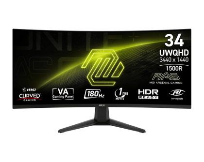 Монитор MSI MAG 346CQ (9S6-3DD71M-011), 34" VA Curved 1500R, UWQHD (3440x1440) 180Hz, 21:9, 1ms, 300 cd/m², 4000:1, AMD FreeSync™ Premium, DP, 2xHDMI, Black