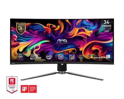 Монитор MSI MAG 341CQP QD-OLED, 34" QD-OLED Curved 1800R, UWQHD (3440x1440) 175Hz, 21:9, 0.03ms,1000cd/m2, 1.5M:1, AMD FreeSync™ Premium Pro, 2xHDMI, DP, USB Type-C, 2x USB 2.0, Black
