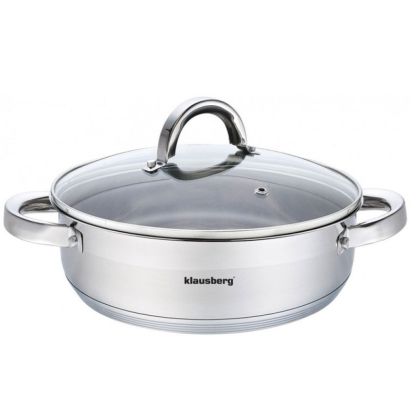 Тиган с дръжки и капак Klausberg KB 7173, 26 см, 4,6 литра, Дебело дъно, Инокс