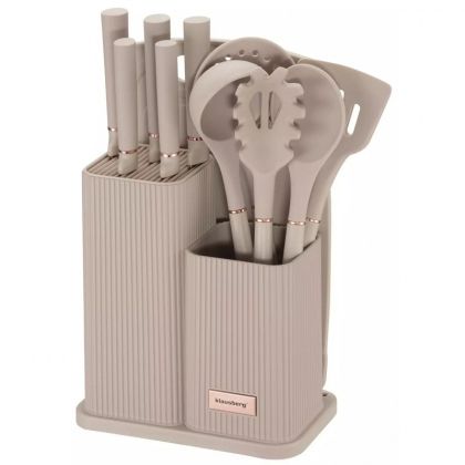 Комплект ножове и прибори Klausberg KB 7935, Дъска и стойка, 12 части, Бежов