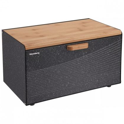 Кутия за хляб Klausberg KB 7464, 35.5 см, Стомана, Бамбук, Горен и преден капак, Черен