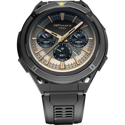 Часовник HiFuture Active Black Yellow, *1.43"  AMOLED, Dual Band GPS +Compass + Altimeter 466*466, Powered by Dual Core & Syntra AI, Bluetooth Call, 5ATM Waterproof, 24/7 True Heart Rate & Blood Oxygen Sensor, Up to 10 days daily use