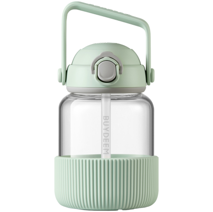 BUYDEEM Pop-Up Straw Glass Bottle 800 ml, model DG78, color Cozy Greenish