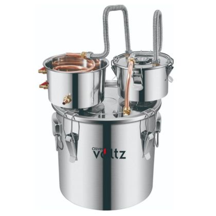 Казан за ракия Oliver Voltz OV51214B30, 30 л, 35x35 см, Медна охладителна тръба, Съд за дестилация, Водна помпа, Неръждаема стомана, Сребрист