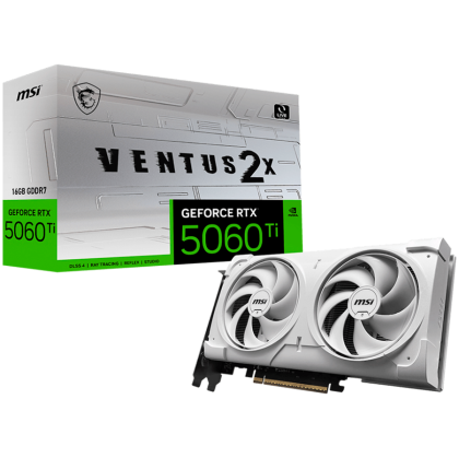 Видео карта MSI GeForce RTX 5060 Ti 16G VENTUS 2X OC WHITE PLUS, 16GB GDDR7, 128-bit, 3xDP, HDMI - 912-V535-002