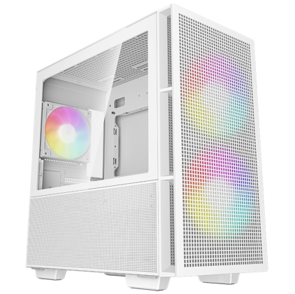 DeepCool CH360 DIGITAL WH, Mini Tower, Mini-ITX/Micro-ATX, 1x USB3.0, 1x Audio, 1x Type-C, Pre-Installed 2x140mm ARGB Fans + 1x120 ARGB Fan, Tempered Glass, GPU Support Arm, White, R-CH360-WHAPE3D-G-1