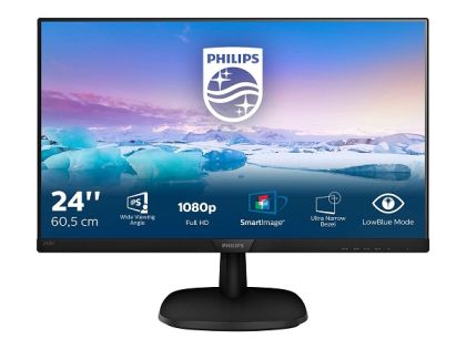 Монитор PHILIPS 243V7QJABF/00 V Line, 23.8" IPS, FullHD (1920x1080) 75Hz, 16:9, 4ms, 250cd/m², 1000:1, Speaker 2x2W, VGA, HDMI, DisplayPort, Black
