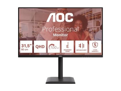 Монитор AOC Q32E4U, 31.5" IPS, QHD (2560x1440) 100Hz, 16:9, 4ms, 350 cd/m², 1000:1, Adaptive Sync, Speaker 2x3W, 2xHDMI, DP, 4 x USB3.2, Black