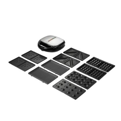 Уред за сандвичи и десерти Adler AD 3040, 1200W, 5 вида плочи, Незалепващо покритие, Черен/инокс