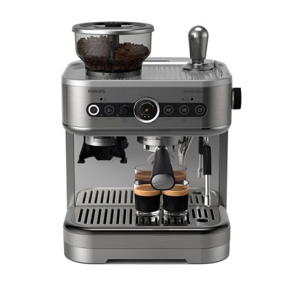 Полуавтоматична машина за еспресо PHILIPS PSA3228/01 Barista Brew, Двоен контейнер за зърна 280 g, Кана за мляко 450 ml, Ръкохватка от неръждаема стомана 58 mm, Бутон за американо