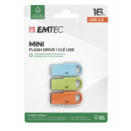 USB памет 16GB EMTEC D250 Mini 2.0, USB 2.0, Small form factor - 3pcs - ECMMD16GD25P3