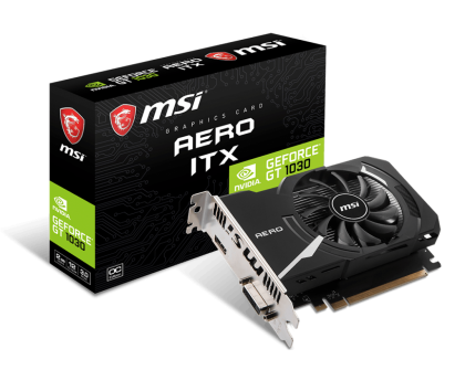 Видео карта MSI GeForce GT 1030 AERO ITX 2GD4 OC, 2GB DDR4, 64-bit, HDMI, DVI