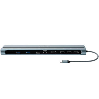 USB hub CANYON DS-90 (CNS-HDS90), 14 in 1 hub, with Type C female x2,Type C male x1:max 10Gbps,USBAx3:max 10Gbps,DPx1, VGAx1,SD card slotx1,TF card slotx1,Audio 3.5 audiox1,HDMIx2, RJ45x1,cable length 0.20m,Aluminum alloy housing,76x22.5x301mm,Dark grey