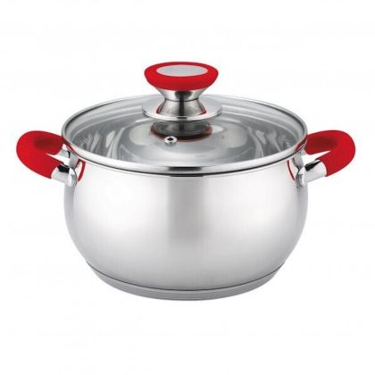 Тенджера Oliver Voltz OV51210N26, 26 см, 7.7 л, Индукция, Силиконови дръжки, Инокс/червен