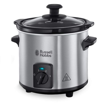 Уред за бавно готвене Slow Cooker Russell Hobbs Compact Home 25570-56, 145W, 2 л, 3 темп. настройки, Керамичен съд, Без BPA и PFAS, Черен/инокс
