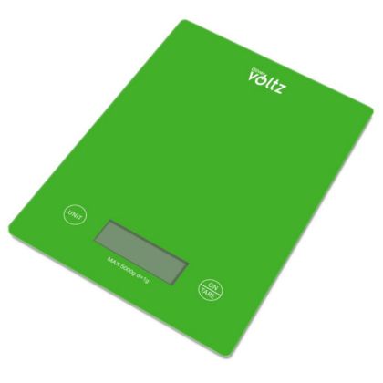 Кухненска везна Voltz OV51651K, 5 кг, 2x AAA батерии, LCD дисплей, Tara, Неплъзгащи се крачета, Зелен